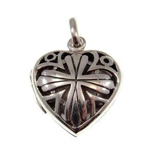 Handcrafted Solid 925 Sterling Silver Cross In Heart Locket Keepsake Pendant